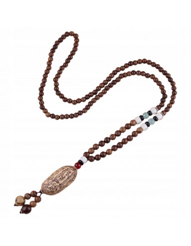 Naszyjnik Drewniany NEPAL BUDDYJSKI MALA Amulet KORALIKI Handmade TYBET