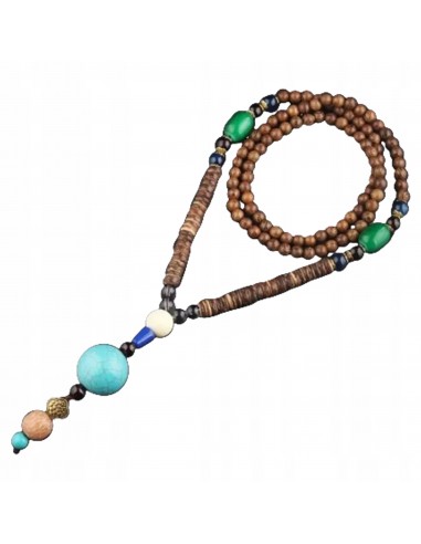 Naszyjnik Drewniany NEPAL BUDDYJSKI MALA Amulet KORALIKI RĘCZNIE WYKONANY