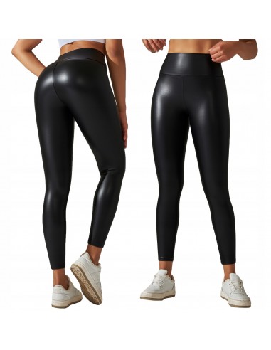Legginsy MODNE Wysoki Stan MODELUJĄCE EKOSKÓRA Elastyczne PUSHUP CZARNE L