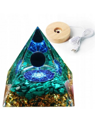 Piramida ORGONIT +LED Lampka PODSTAWA 5cm KRYSZTAŁ KAMIENIE AMULET 5cm HX19