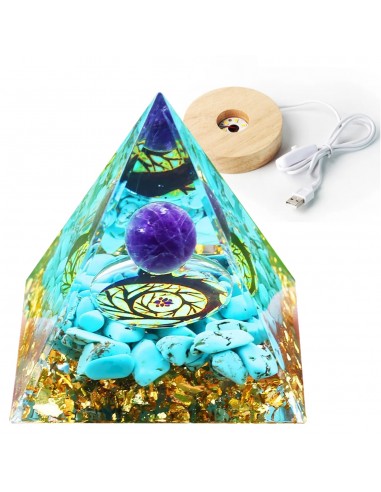Piramida ORGONIT +LED Lampka PODSTAWA 5cm KRYSZTAŁ KAMIENIE AMULET 5cm HX18