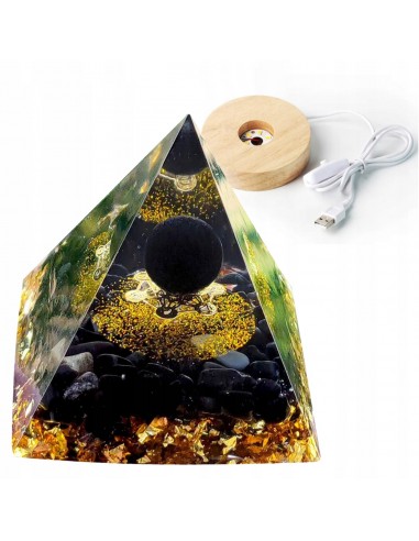 Piramida ORGONIT +LED Lampka PODSTAWA 5cm KRYSZTAŁ KAMIENIE AMULET 5cm HX20