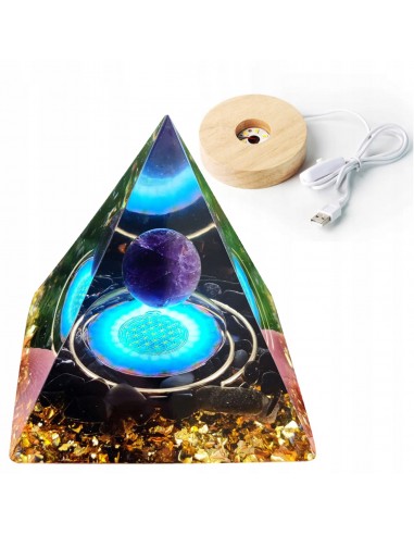 Piramida ORGONIT +LED Lampka PODSTAWA 5cm KRYSZTAŁ KAMIENIE AMULET 5cm HX09