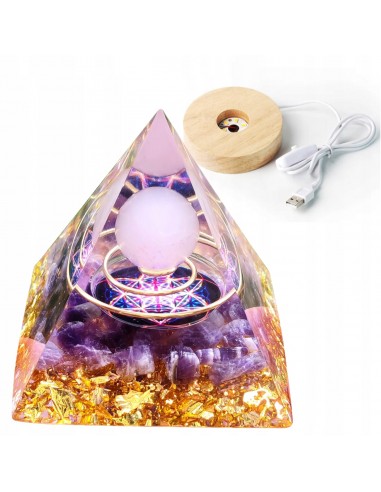 Piramida ORGONIT +LED Lampka PODSTAWA 5cm KRYSZTAŁ KAMIENIE AMULET 5cm HX08