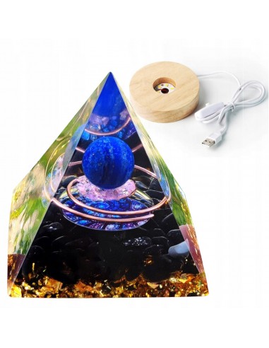 Piramida ORGONIT +LED Lampka PODSTAWA 5cm KRYSZTAŁ KAMIENIE AMULET 5cm HX07
