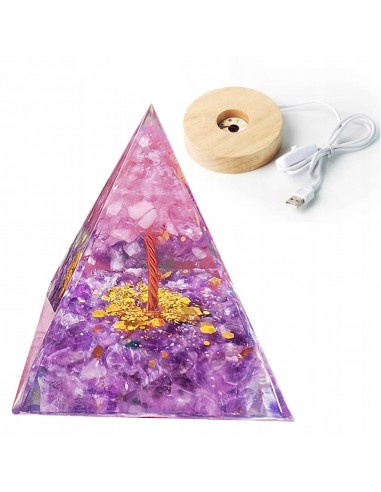 Piramida ORGONIT +LED Lampka PODSTAWA 5cm KRYSZTAŁ KAMIENIE AMULET 5cm HX06