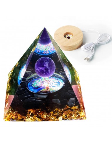 Piramida ORGONIT +LED Lampka PODSTAWA 5cm KRYSZTAŁ KAMIENIE AMULET 5cm HX03