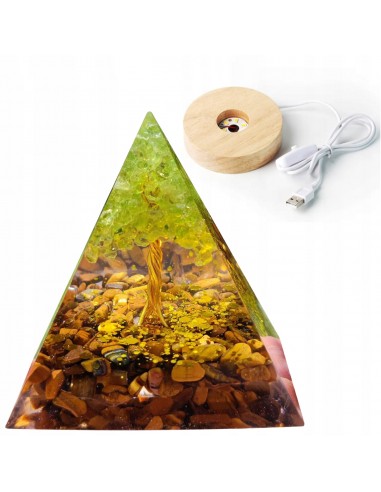 Piramida ORGONIT +LED Lampka PODSTAWA 5cm KRYSZTAŁ KAMIENIE AMULET 5cm HX02
