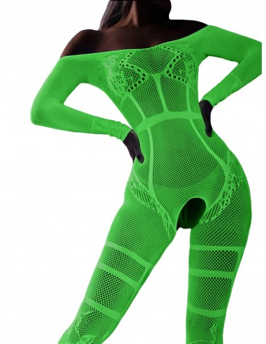Bodystocking ŚWIECĄCE CIEMNOŚCI Siateczka OTWARTA DZIURĄ w KROKU Kombinezon