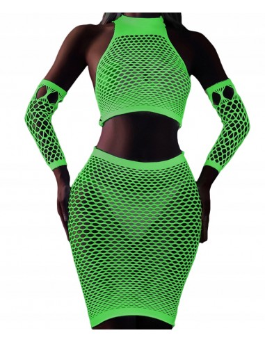 Bodystocking ŚWIECĄCE W CIEMNOŚCI Siateczka KOMPLET BIELIZNY Seksowny
