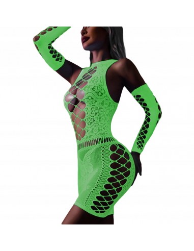Bodystocking ŚWIECĄCE W CIEMNOŚCI Siateczka z DZIURKĄ sukienka UNIWERSALNA
