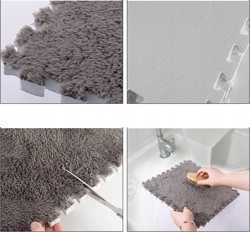 Puzzle na podłogę PLUSZOWA Piankowe DYWAN MATA Aksamitna DZIECI 30cm SZARA - obrazek 6