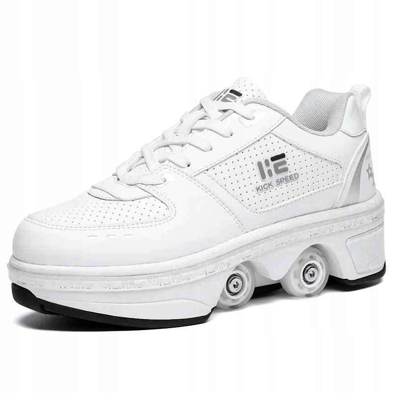 BUTOROLKI BUTY ROLKI Z KÓŁKAMI ROLKAMI PODŚWIETLANE 7-LED UNISEX BIAŁE r.42