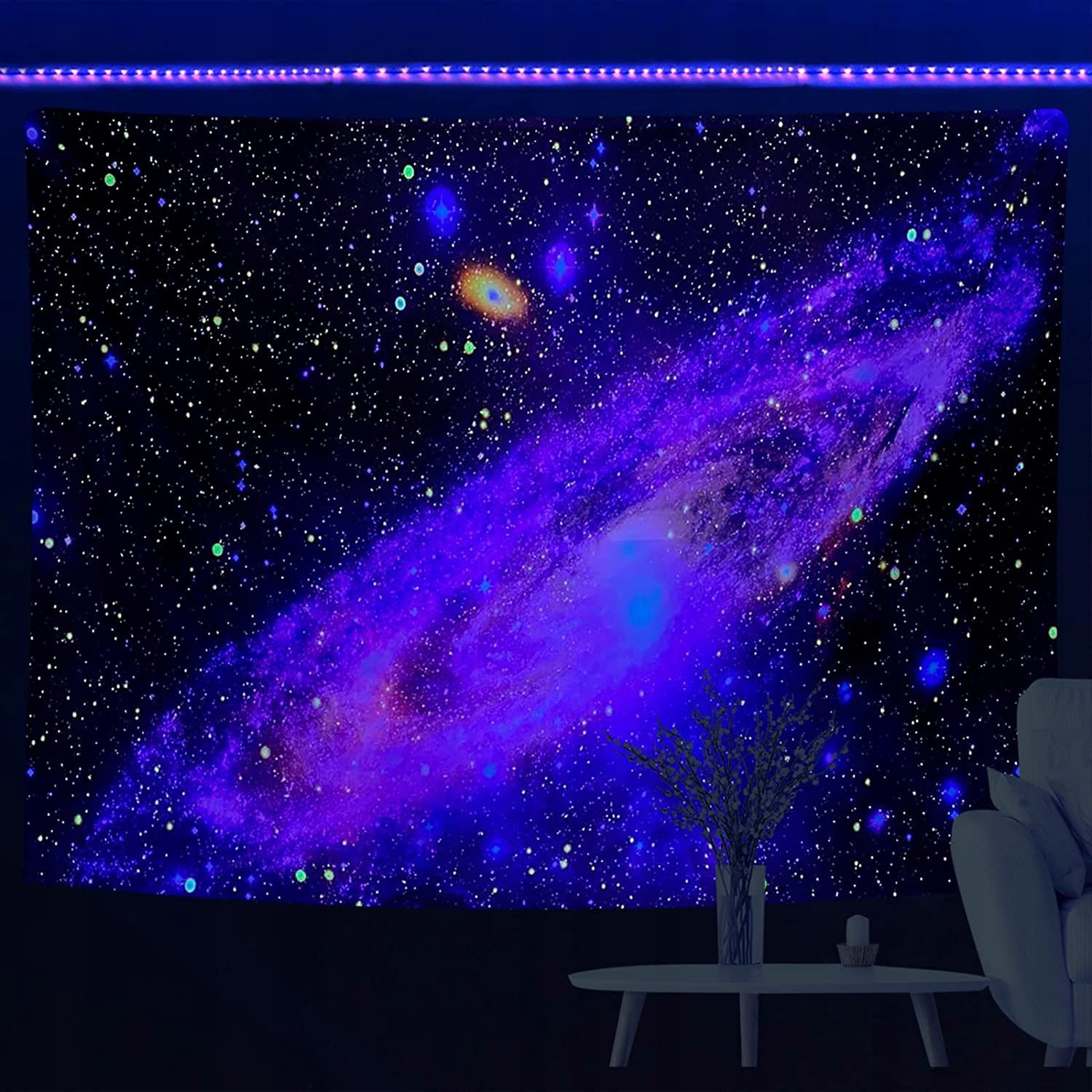 Dekoracja ŚCIENNA UV OBRAZ Fluorescencyjny GOBELIN ODBLASK 150x150cm Kosmos - zdjęcie 2