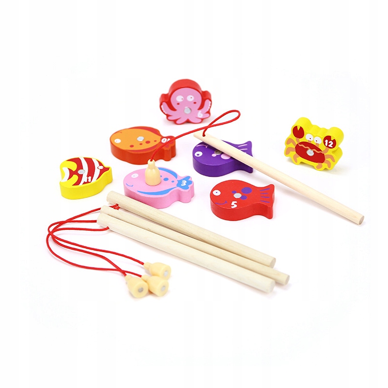 MINI WĘDKA DREWNANA do Gier MAGNES Komplet GRA Łowienie 6 sztuk WĘDEK - zdjęcie 7