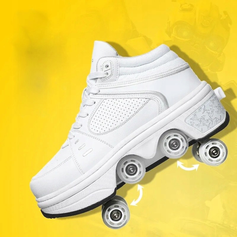 BUTOROLKI BUTY ROLKI Z KÓŁKAMI ROLKAMI PODŚWIETLANE 7-LED UNISEX BIAŁE r.42 - obrazek 9