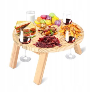 SKŁADANY STOLIK STÓŁ PIKNIKOWY DO PRZEKĄSEK SERÓW WINA PRZYSTAWEK DREWNIANY - miniatura 2