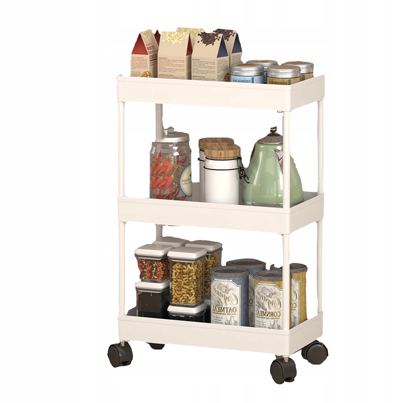 PÓŁKA Łazienkowa KUCHENNA SZAFKA MOBILNA REGAŁ Kółka 3 poziomy CZARNA - zdjęcie 8