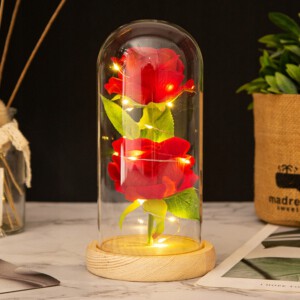 WIECZNA Róża PODWÓJNA W SZKLE Świecąca LED PREZENT - miniatura 7