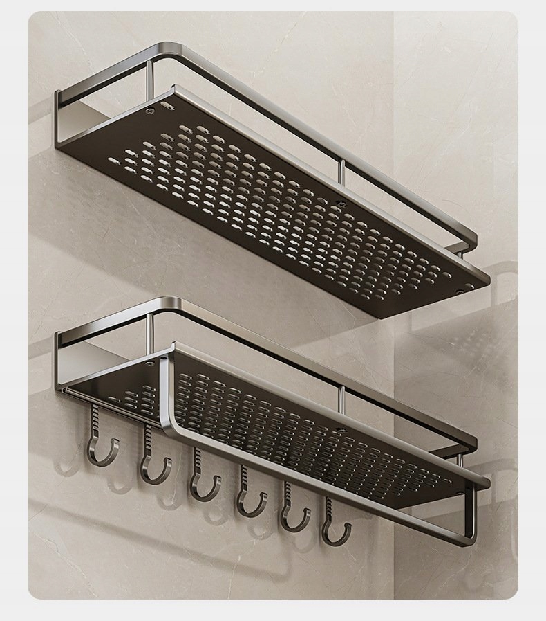PÓŁKA KUCHENNA Pojedyncza Haczyki Łazienkowa PRYSZNICOWA METALOWA Alu 60cm - obrazek 12