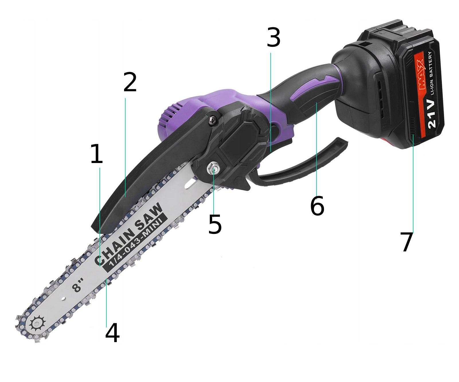 Piła Elektryczna Łańcuchowa do Gałęzi 7,30 cala PILARKA AKUMULATOROWA 2xAKU - obrazek 6