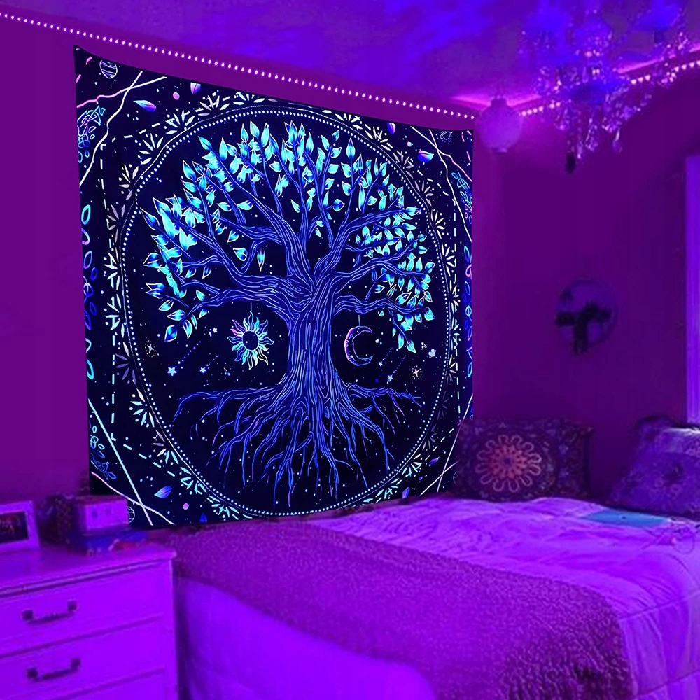 Dekoracja ŚCIENNA UV OBRAZ Fluorescencyjny GOBELIN ODBLASK 150x150cm Oczy - zdjęcie 12