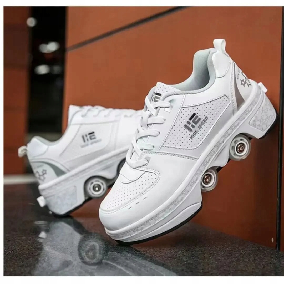 BUTOROLKI BUTY ROLKI Z KÓŁKAMI ROLKAMI PODŚWIETLANE 7-LED UNISEX BIAŁE r.42 - obrazek 4