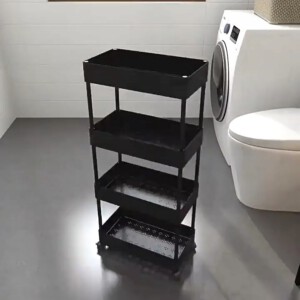 PÓŁKA Łazienkowa KUCHENNA SZAFKA MOBILNA REGAŁ Kółka 4 poziomy CZARNA - miniatura 4