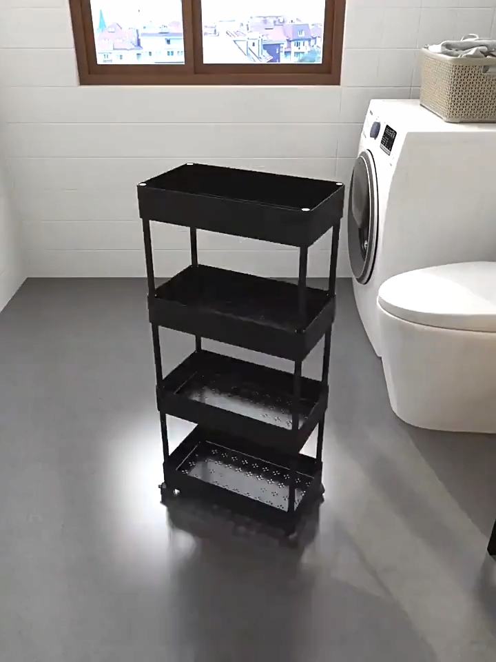 PÓŁKA Łazienkowa KUCHENNA SZAFKA MOBILNA REGAŁ Kółka 4 poziomy CZARNA - zdjęcie 4
