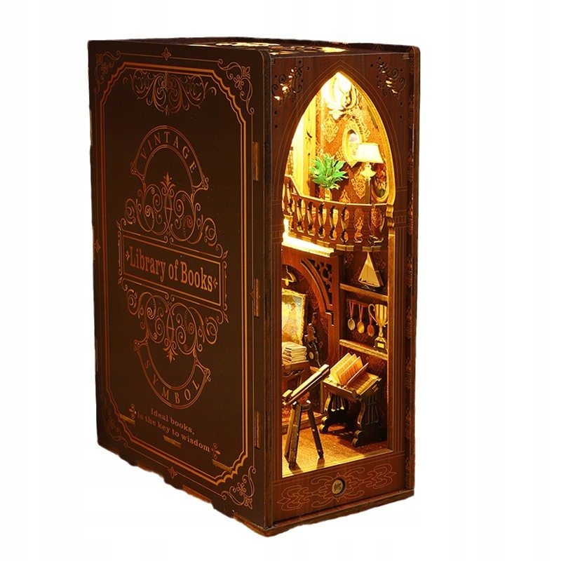 DIY Drewniane PUZZLE 4D OŚWIETLENIE BIBLIOTEKA PODPÓRKA NA PÓŁKĘ DO KSIĄŻEK - obrazek 4