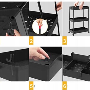 PÓŁKA Łazienkowa KUCHENNA SZAFKA MOBILNA REGAŁ Kółka 3 poziomy CZARNA - miniatura 3