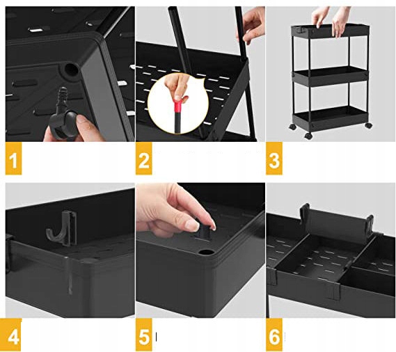 PÓŁKA Łazienkowa KUCHENNA SZAFKA MOBILNA REGAŁ Kółka 4 poziomy CZARNA - zdjęcie 5