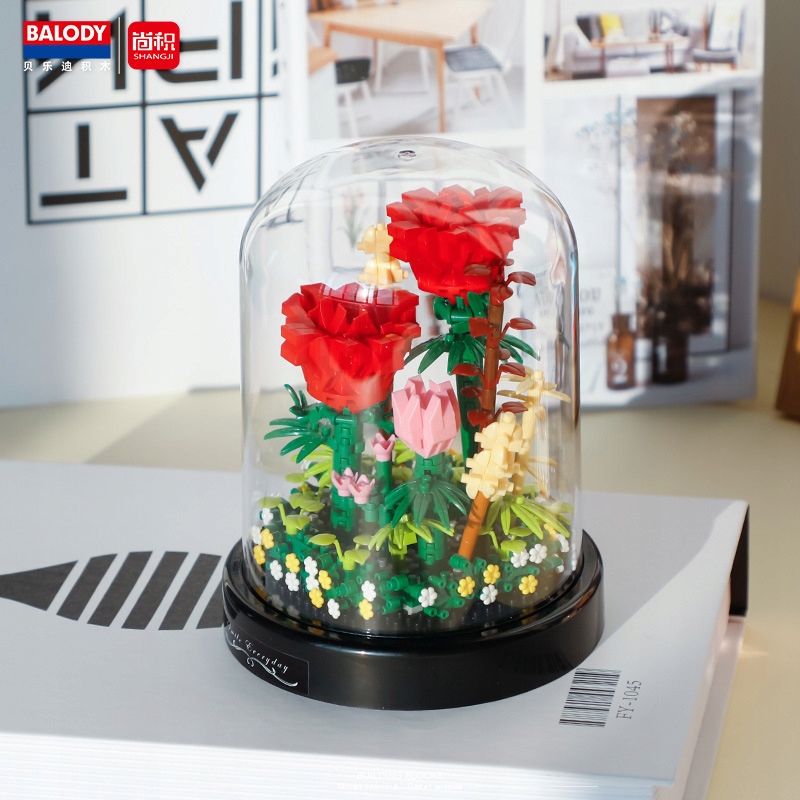 KLOCKI KWIATKI W SZKLE SŁOIKU LAS MAKROKLIMAT DEKORACJA PREZENT RED RÓŻE - obrazek 3