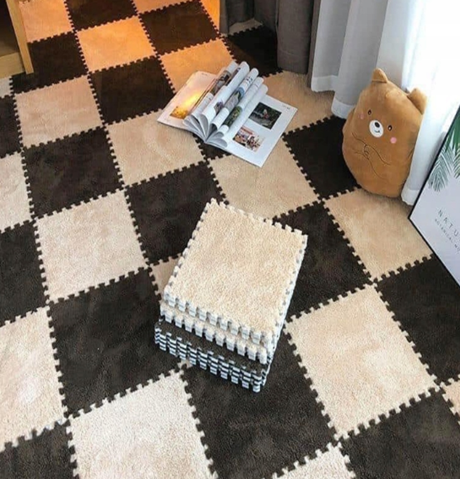 Puzzle na podłogę PLUSZOWA Piankowe DYWAN MATA Aksamitna DZIECI 30cm SZARA - obrazek 5