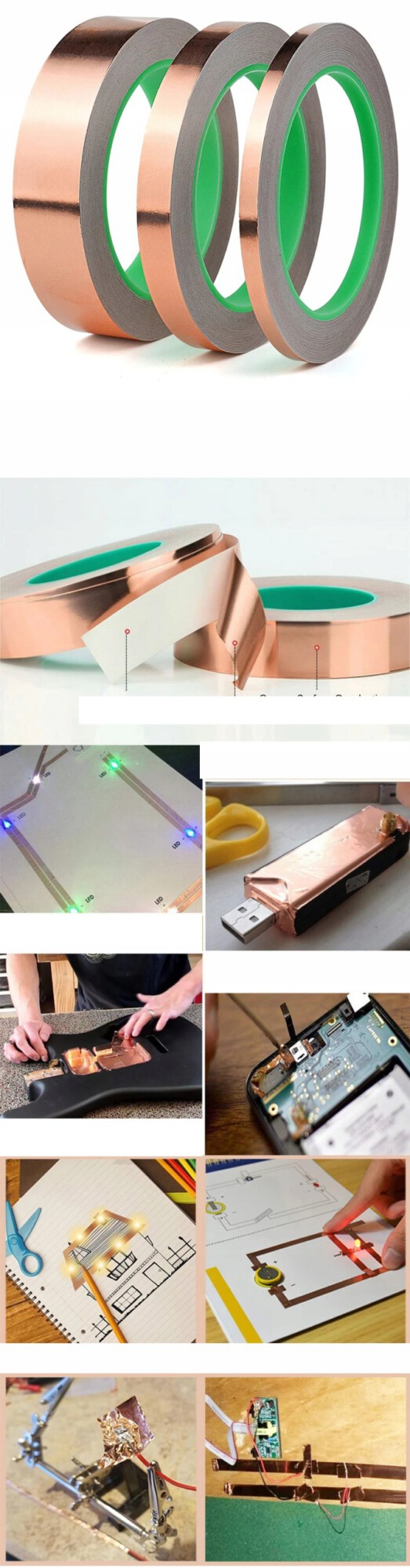 Taśma MIEDZIANA FOLIA Samoprzylepna do EKRANOWANIA NA ŚLIMAKI 10mm x 20m - zdjęcie 6