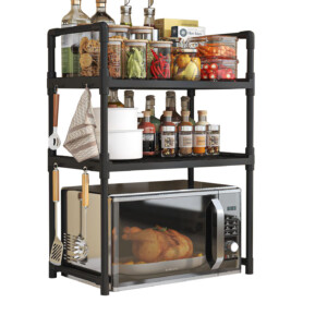 PÓŁKA KUCHENNA pod mikrofalówkę SZAFKA ORGANIZER CZARNA 3poziomy 48cm REGAŁ