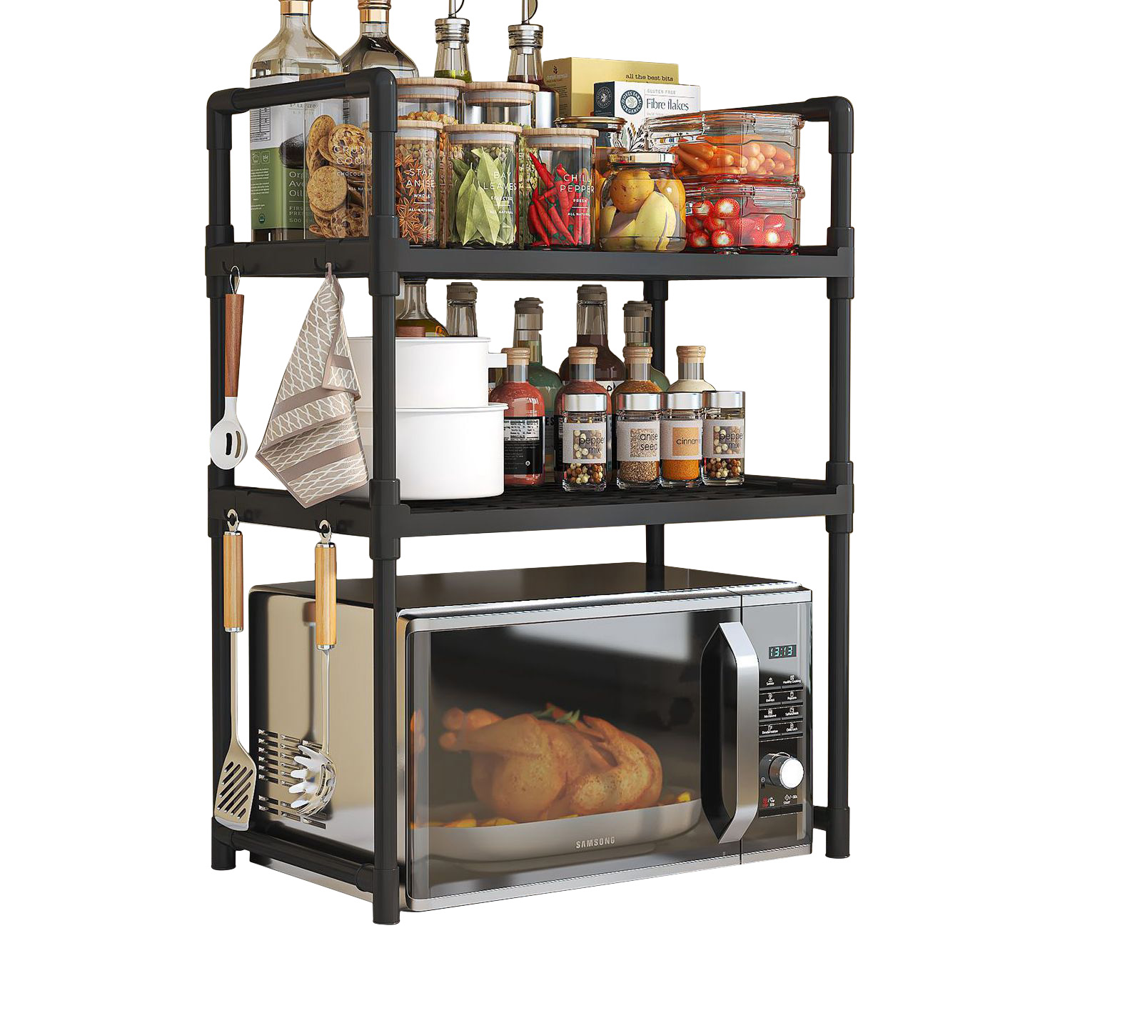 PÓŁKA KUCHENNA pod mikrofalówkę SZAFKA ORGANIZER CZARNA 3poziomy 48cm REGAŁ