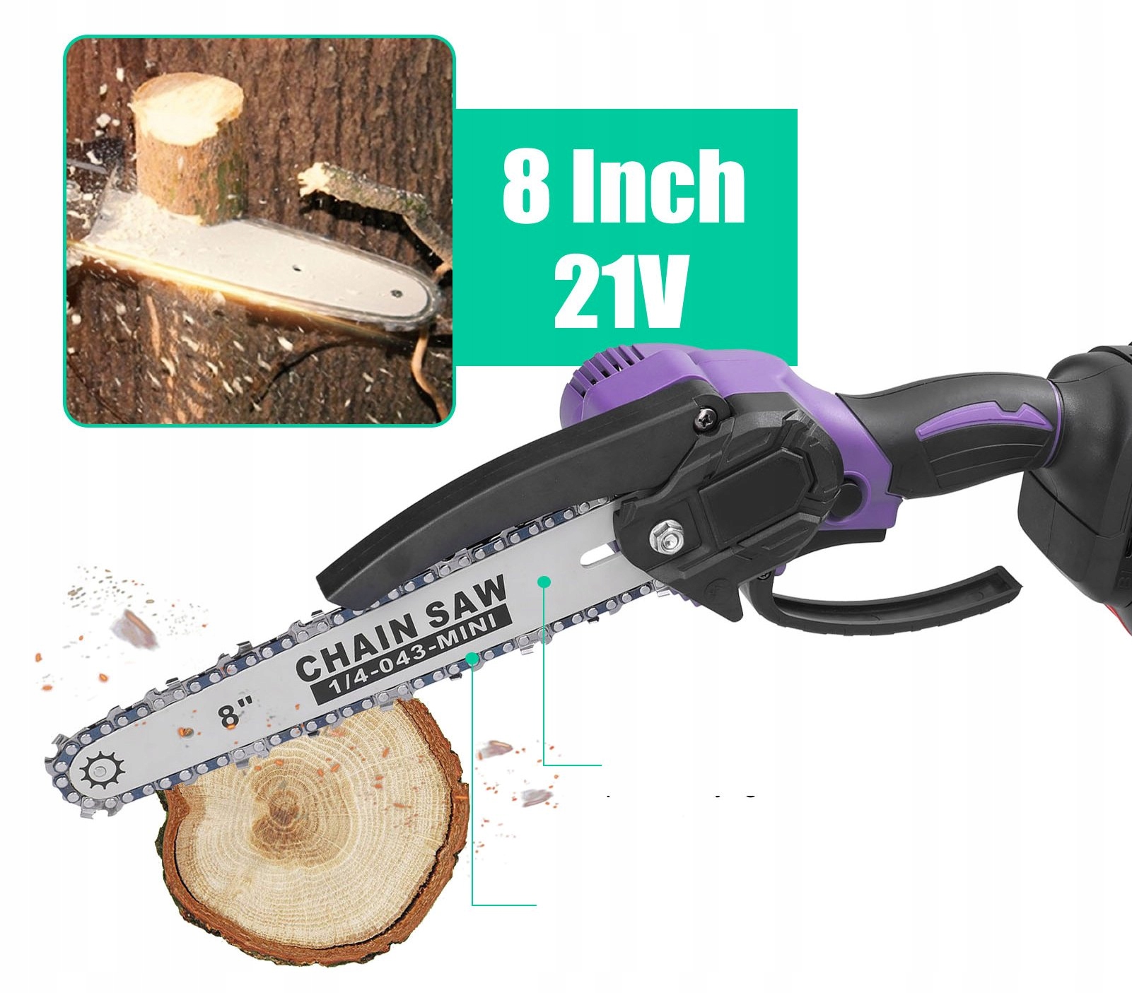 Piła Elektryczna Łańcuchowa do Gałęzi 7,30 cala PILARKA AKUMULATOROWA 2xAKU - obrazek 7