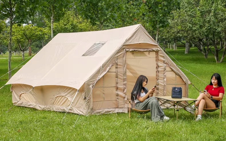 Duży namiot kempingowy pompowany 8 osobowy dmuchany pompka 12m2 400x300cm - zdjęcie 8