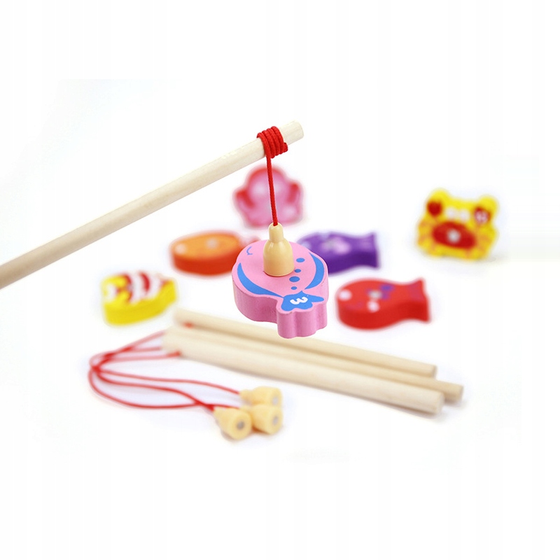 MINI WĘDKA DREWNANA do Gier MAGNES Komplet GRA Łowienie 6 sztuk WĘDEK - zdjęcie 8