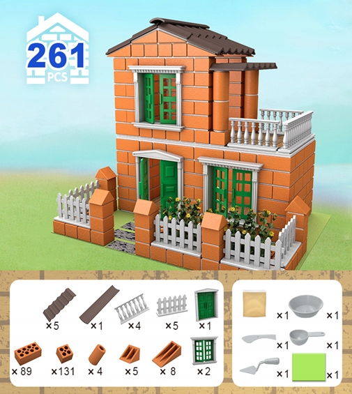 ZESTAW DO BUDOWY DLA DZIECI +Cement ZAPRAWA PREZENT DIY MINIATUROWY DOM 261 - obrazek 2
