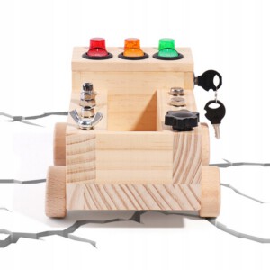 TABLICA MONTESSORI SENSORYCZNA DREWNIANA MANIPULACYJNA LED SAMOCHODZIK - miniatura 3