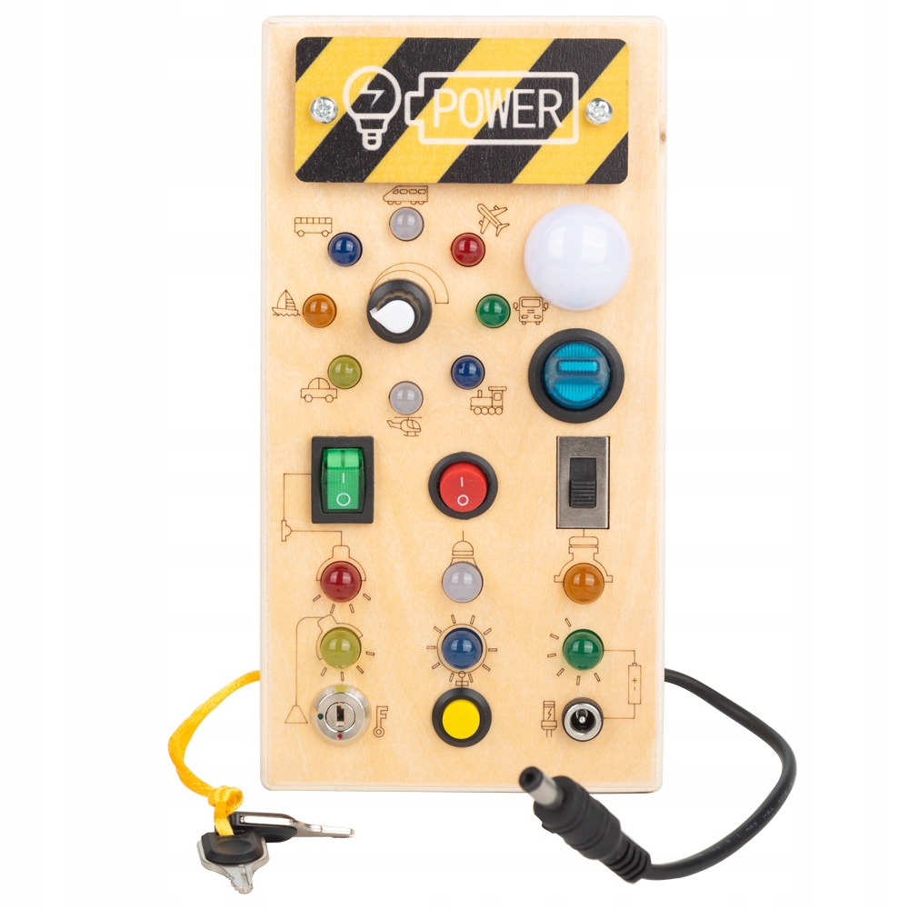 Tablica MONTESSORI Sensoryczna DREWNIANA Manipulacyjna LED Włącznik Światła - obrazek 3
