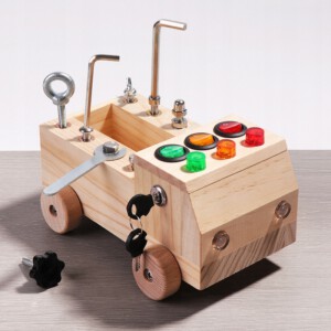 TABLICA MONTESSORI SENSORYCZNA DREWNIANA MANIPULACYJNA LED SAMOCHODZIK - miniatura 8