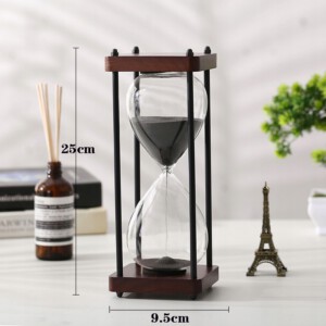 KLEPSYDRA RETRO SZKLANO-DREWNIANA OZDOBA 60 MINUT XXL 25x10cm CZARNA - miniatura 6