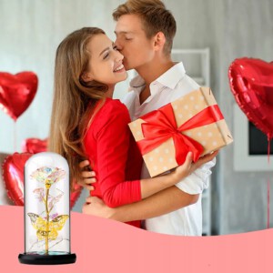 WIECZNA Róża WIELOKOLOROWA W SZKLE Świecąca LED PREZENT Tęczowa - miniatura 6