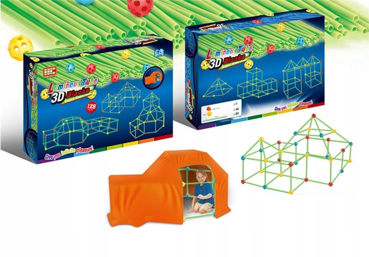 Zestaw KONSTRUKCYJNY dla DZIECI Fort Zamek NAMIOT STEM 128 elementów DOMEK