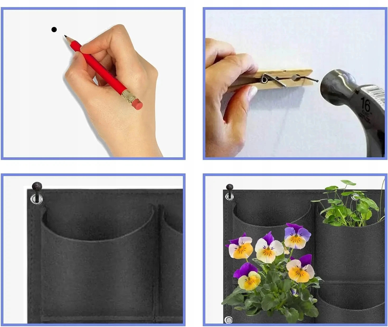 Doniczka WISZĄCA FILC Kaskada WARZYW ZIÓŁ TRUSKAWEK Ogród ZIELNIK 18 miejsc - obrazek 2