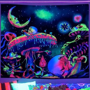 Dekoracja ŚCIENNA UV OBRAZ Fluorescencyjny GOBELIN ODBLASK 150x150cm Grzyby - miniatura 2