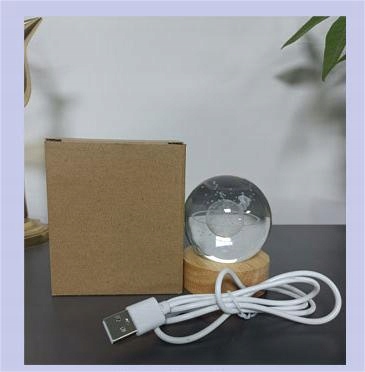 SZKLANA KULA Lampka 3D NOCNA 6cm Zasilana USB dla DZIECI do Sypialni SERCE - zdjęcie 3